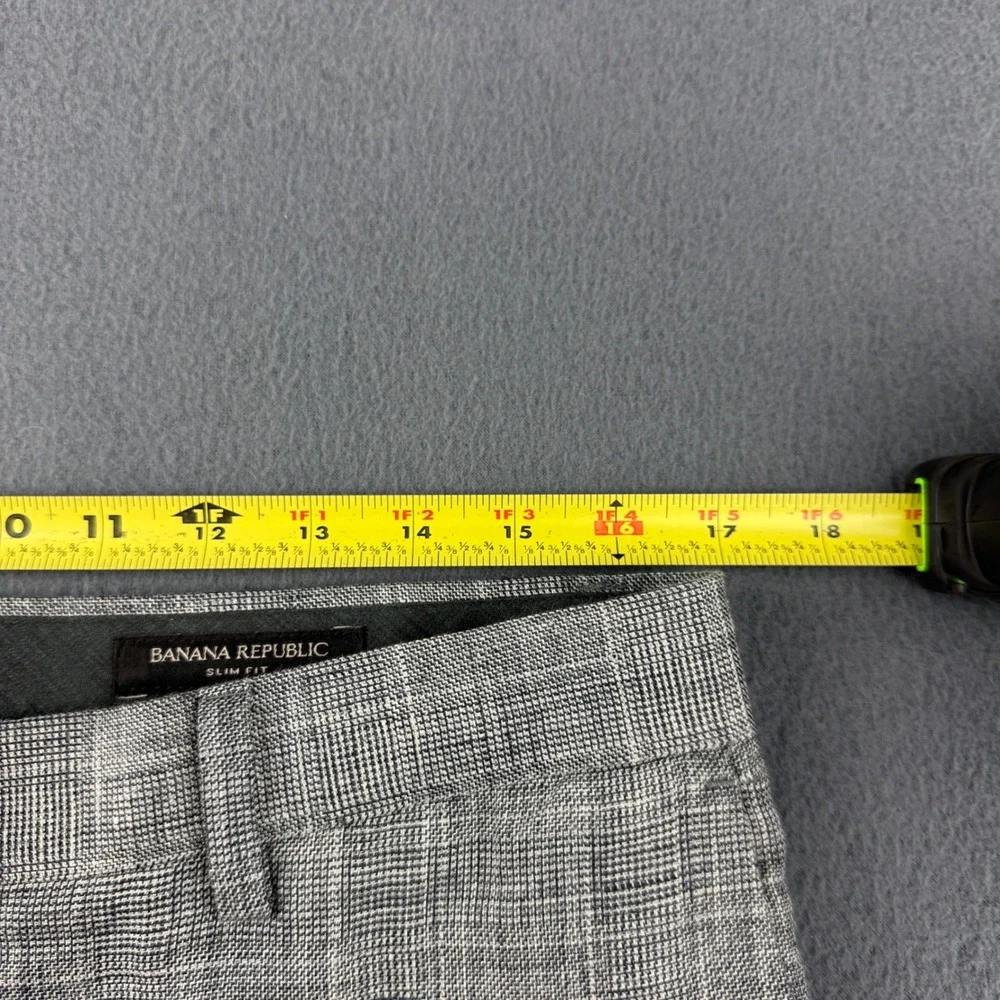 Banana Republic Pants Mens 32x30 (Fits 34) Gray Slim Fit 100% Linen Plaid Dress